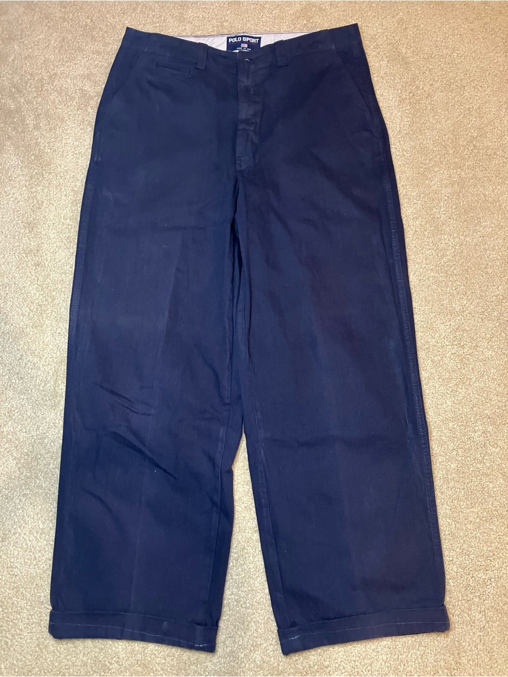Polo-Sport Ralph Lauren Navy Wide-Leg Chinos Made In USA Vintage